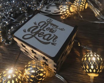Hand Crank Music Box – Engraved Wooden Music Box, Rustic Holiday Gift, Handmade Mechanical Music Box