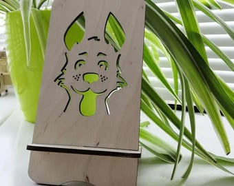 Dog Cell Phone Stand, Wooden Phone Holder, Puppy Desk Organizer
