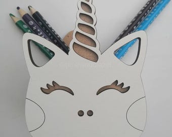 Unicorn Pencil Holder – Handmade White MDF Desk Organizer