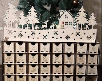 Calendario de Adviento de madera de 31 días: Caja de cuenta regresiva navideña DIY