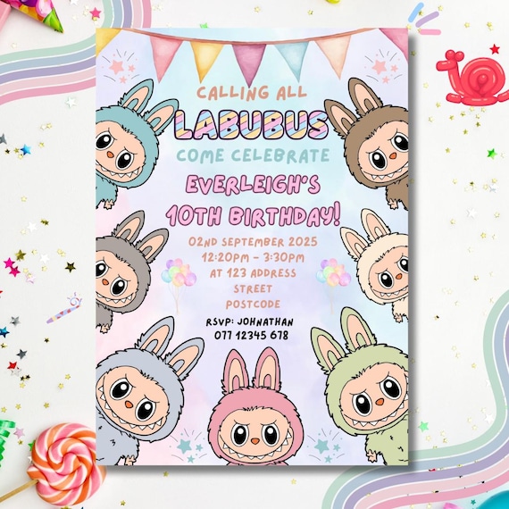 Canva Pro Required - Labubu Themed Editable Birthday Invitation