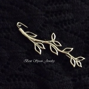 Silver Open Leaf Shawl Pin, Scarf Pin, Shawl Pin, Shrug Pin, Bent Spoon Jewelry image 1