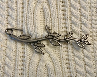 Open Leaf Shawl Pin, Pewter color Scarf, Sweater, shawl accessory Bent Spoon Jewelry