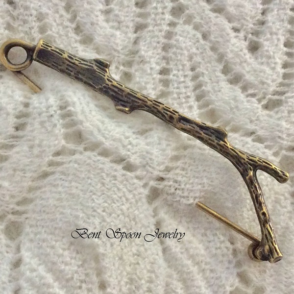 Bronze Twig Branch Shawl Pin, Scarf Pin, Shawl Pin, Shrug Pin, Bent Spoon Jewelry