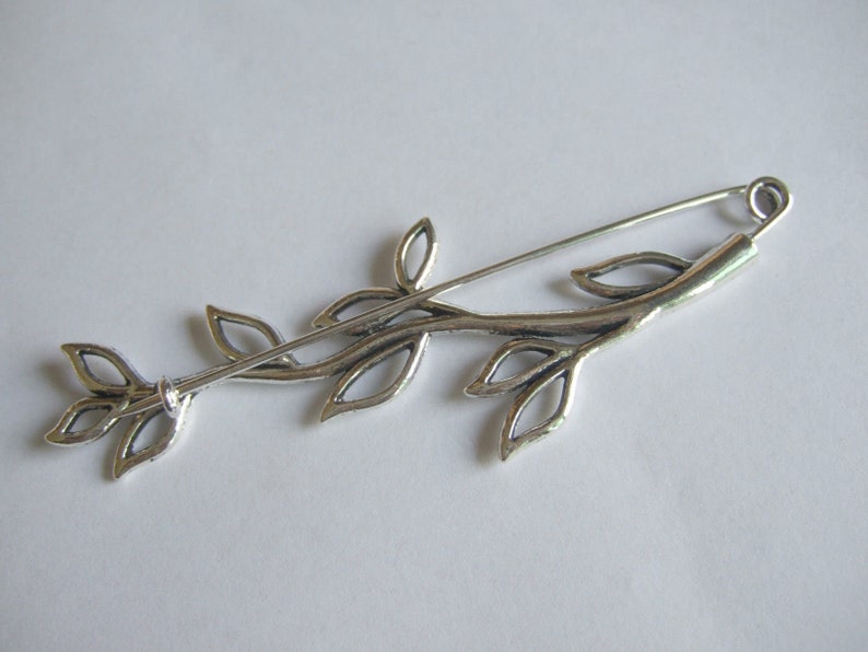 Silver Open Leaf Shawl Pin, Scarf Pin, Shawl Pin, Shrug Pin, Bent Spoon Jewelry image 2