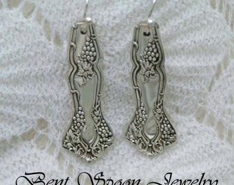 Spoon Jewelry,  Antique Ornate Vintage Grape Spoon Earrings ..Silverware Jewelry, Bent Spoon Jewelry