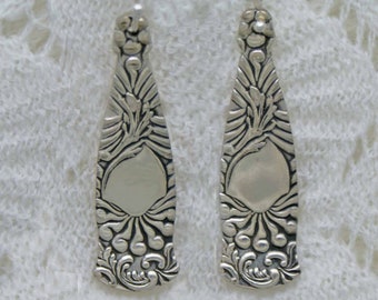 Spoon Jewelry,  Antique Ornate Spoon Earrings ..Silverware Jewelry, Bent Spoon Jewelry