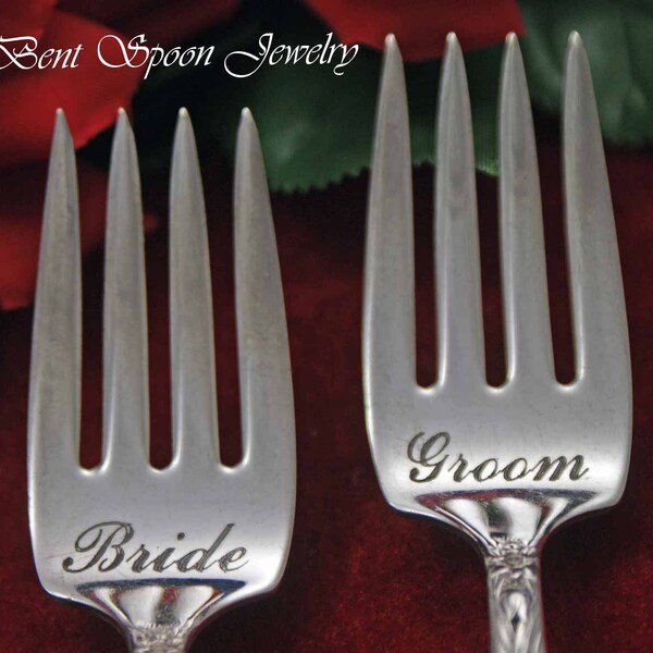 Vintage Wedding, Bride and Groom  Narcissus 1935  Wedding Cake Forks with LUCKY Penny