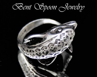 Sterling Silver Dolphin Ring size 7, Bent Spoon Jewelry SR254
