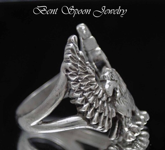 Sterling Silver Large Eagle Ring, Vintage Sterlin… - image 2