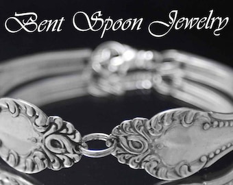 Spoon Bracelet, Silverware Jewelry, Antique CARLTON 1898 Beaded Scroll Silver Spoon Bracelet