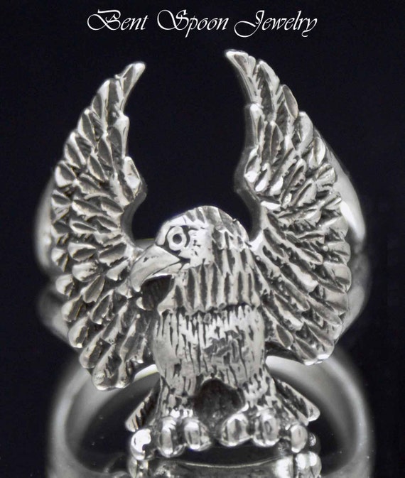 Sterling Silver Large Eagle Ring, Vintage Sterlin… - image 1