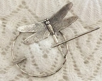 Silver Dragonfly Penannular Shawl Pin