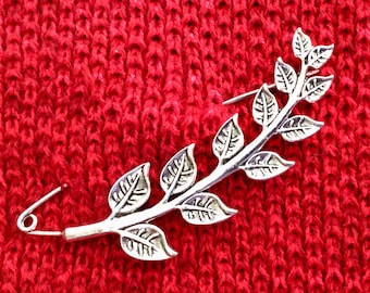 Silver Leaf Shawl Pin, Scarf Pin, Shawl Pin, Shrug Pin, Bent Spoon Jewelry