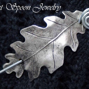 Shawl Pin, Silver Oak  Leaf  Shawl Pin, Scarf Pin, Shrug Closure, Bent Spoon Jewelry