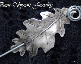 Shawl Pin, Silver Oak  Leaf  Shawl Pin, Scarf Pin, Shrug Closure, Bent Spoon Jewelry