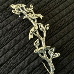 Silver Birds on A Branch Pin, Scarf Pin, Shawl Pin, Shrug Pin, Bent Spoon Jewelry