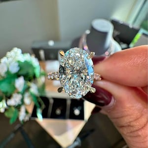 3 Carat Oval Lab Grown Diamond Engagement Ring: 14K Yellow Gold Hidden Halo