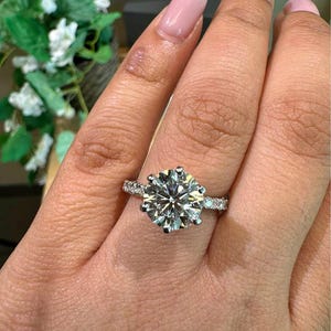 4.80 Carat Round Lab Diamond Engagement Ring: VVS2 Clarity, Pave Band