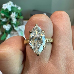 Engraved 3 Carat Marquise Lab Grown Diamond Engagement Ring
