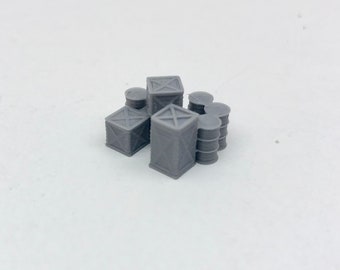 Tambores de aceite a escala N y cajas de madera 3 agrupaciones diseñadas a medida SIN PINTAR por Scale Model Engineering