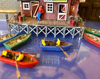 Kit de bote de remos a escala N - 3 botes (1:160) Modelo de ferrocarril/Diorama hecho a mano
