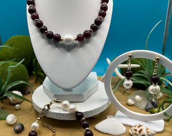 Trio of necklace, bracelet and earrings