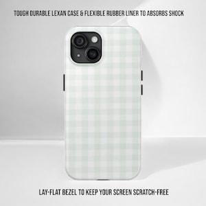 Pastel Green Gingham Pattern Tough Phone Case,Cute Protective Phone Covers,Preppy Phone Accessories,Gift for Her,iPhone 16,15,14,13 and more