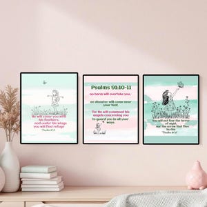 3 sets of Girls bedroom Christian Wall Art,Psalm 91 Scripture Prints for Girls Room,Baby Girls nursery,Girls Christmas Gift.Digital Download