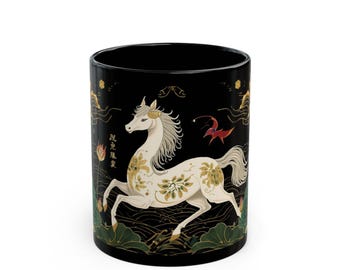 Year of the Horse Black Ceramic Coffee Mug, Chinese New Year 2026 Gift, Lunar New Year Mug Gift