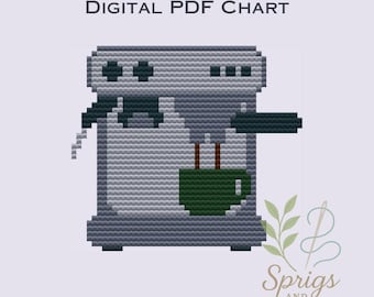 Coffee Espresso Maker | Needlepoint and Cross Stitch Chart | PDF Digital Download