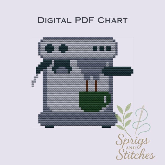 Coffee Espresso Maker | Needlepoint and Cross Stitch Chart | PDF Digital Download
