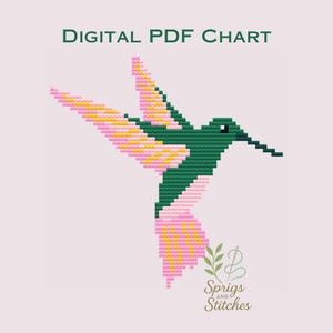 Emerald Hummingbird | Needlepoint and Cross Stitch Chart | PDF Digital Download