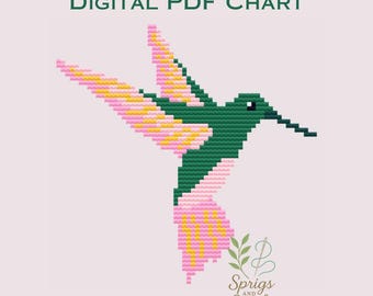 Emerald Hummingbird | Needlepoint and Cross Stitch Chart | PDF Digital Download