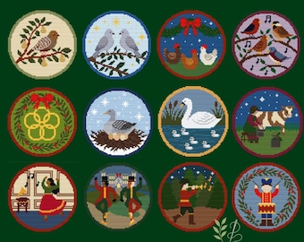 12 Days of Christmas Needlepoint Chart | Ornament Cross Stitch (PDF Pattern)