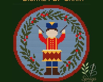 Twelve Drummers Drumming Needlepoint Chart/Cross Stitch - Christmas Ornament (PDF Digital Download)