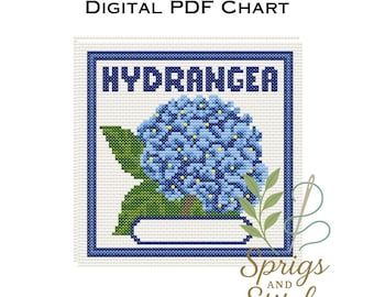 Blue Hydrangea | Needlepoint and Cross Stitch Chart | PDF Digital Download