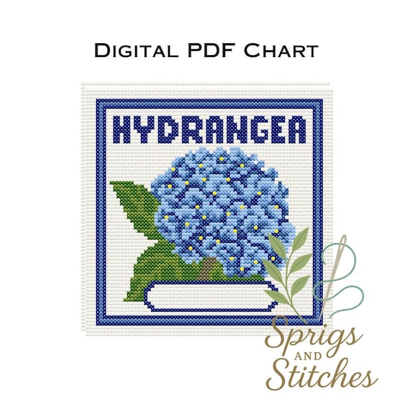 Blue Hydrangea | Needlepoint and Cross Stitch Chart | PDF Digital Download