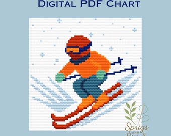 Sciatore invernale / Schema punto croce e ricamo / Download digitale PDF