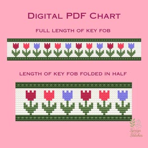 Tulip Field Key Fob Needlepoint and Cross Stitch PDF Pattern, Printable Digital Chart