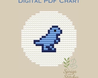 Mini Blue Dino Nadelspitze und Kreuzstich PDF Pattern, druckbare digitale Anleitung