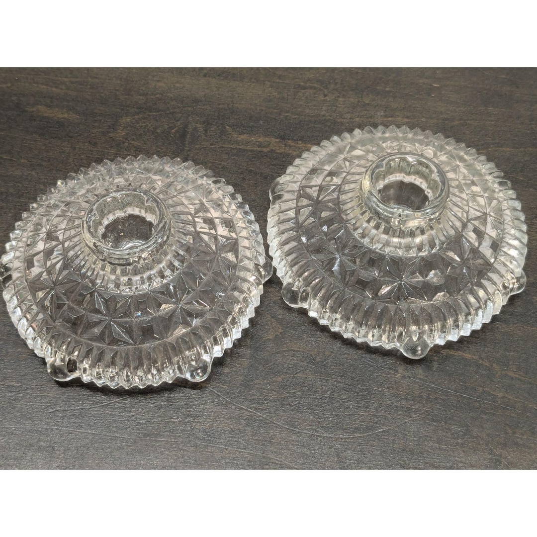 Vintage Pressed Glass Candle Holders Set of 2 Clear With Starburst ...