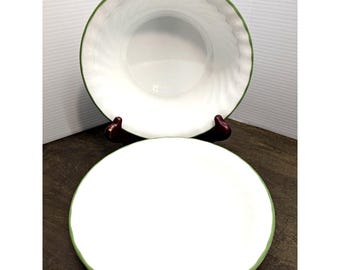 Corelle Callaway Swirl Light Green Rim Cereal/ Soup Bowl 7" Set Of 2 Vtg. USA