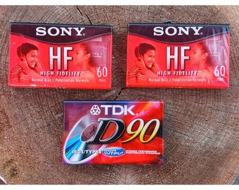 3 sealed blank Cassette Tapes: 1x TDK D 90, 2x Sony HF 60