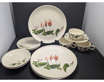 Vintage Retro 50’s Salem Primrose 14pc Set Dinner Plates Cups Saucers Tropic MCM