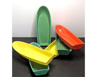 6 Kenly Banana Split Boats Plastic 1960s Kraft Retro Colors Vintage Mid Century