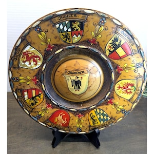 Vintage Hand-Painted German Souvenir Wooden Plate