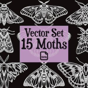 15 Moth SVGs – Hand-Drawn Engraved Insect Vectors for Tattoo Design, Cricut & Print Projects