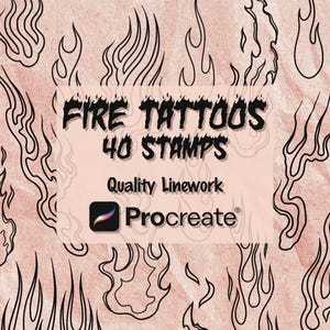 40 Fire Linework Stamps for Procreate – Hand-Drawn Flame Brushes for Tattoo Stencils & Illustration