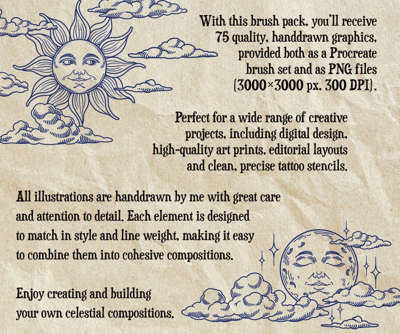 Celestial Procreate Stamps – Sky Elements Brush Set | Suns, Moons ...